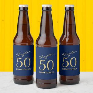 50th Birthday Chapter 50 Blue Gold Beer Bottle Label
