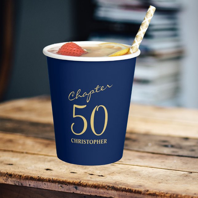 50th Birthday Chapter 50 Blue Gold Paper Cups (Personalized 50th Birthday Chapter 50 Blue Gold Paper Cups
)