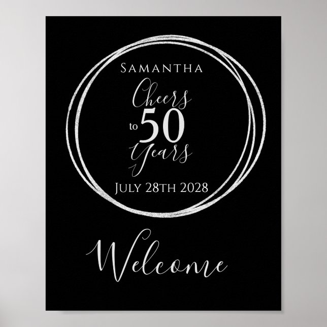 50th Birthday Cheers 50 Years Black Silver Welcome Poster (Front)