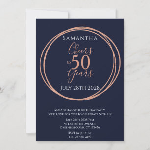 50th Birthday Cheers 50 Years Navy Rose Gold Party Invitation