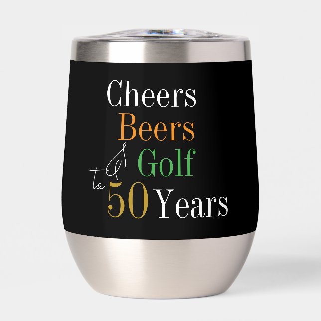 50th Birthday Cheers and Beers Golf Black Gold (Front)