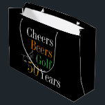50th Birthday Cheers and Beers Golf Party Favour Large Gift Bag<br><div class="desc">This is a cool and modern, 50th birthday, golf party design. It is a simple, minimal design, in classic black and gold typography with pops of orange and green. Perfect for a cool and fun, golf and beer themed, 50th birthday party and ideal as party favour gift bags, or birthday...</div>