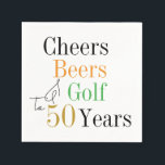 50th Birthday Cheers and Beers Golf Party Napkin<br><div class="desc">This is a cool and modern, 50th birthday, golf party design. It is a simple, minimal design, in classic black and white with pops of orange, green and gold coloured typography. Perfect for a cool and fun, golf and beer themed, 50th birthday party. This design is fully customisable, simply use...</div>