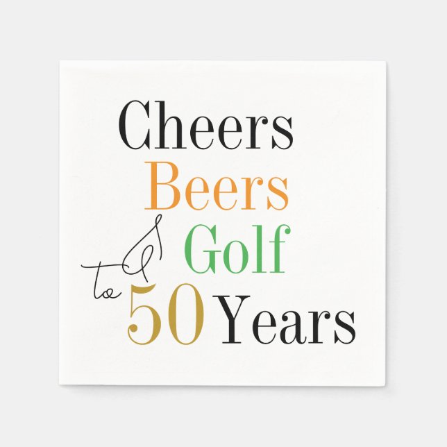 50th Birthday Cheers and Beers Golf Party Napkin (Front)