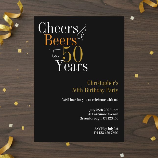 50th Birthday Cheers and Beers Party Invitation (Creator Uploaded)