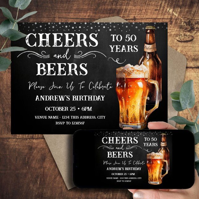 50th Birthday Cheers and Beers Rustic Invitation (Creator Uploaded)