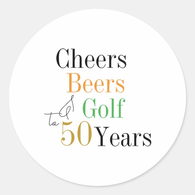 50th Birthday Cheers Beers Golf Party Classic Round Sticker (Front)