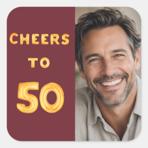 50th birthday cheers to 50 burgundy gold balloon square sticker