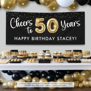 50th Birthday Cheers to 50 Years Black Gold Banner