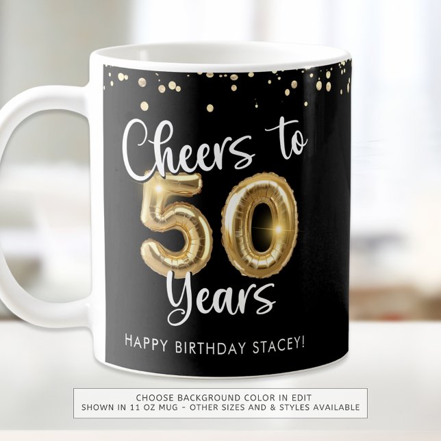 50th Birthday Cheers to 50 Years Black Gold Coffee Mug (Creator Uploaded)