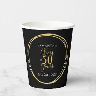50th Birthday Cheers to 50 Years Black Gold Party Paper Cups