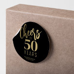 50th Birthday cheers to 50 years gold black Classic Round Sticker<br><div class="desc">Modern gold typography script cheers to 50 years birthday party personalised black envelope seal or gift packaging round sticker.</div>