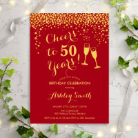 50th Birthday - Cheers To 50 Years Gold Red