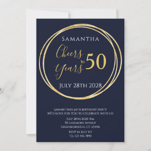 50th Birthday Cheers to 50 Years Navy Gold Party Invitation