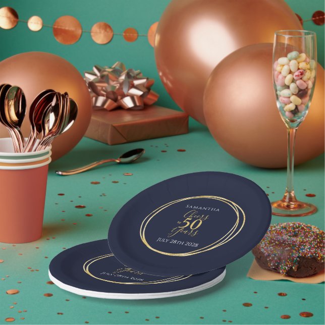 50th Birthday Cheers to 50 Years Navy Gold Party Paper Plate (Multi)
