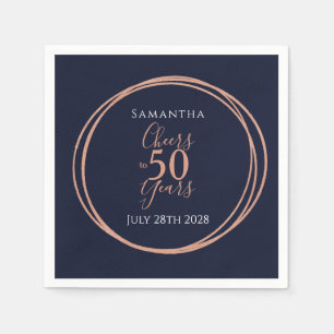 50th Birthday Cheers to 50 Years Navy Rose Gold Napkin