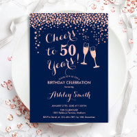 50th Birthday - Cheers To 50 Years Rose Gold Navy