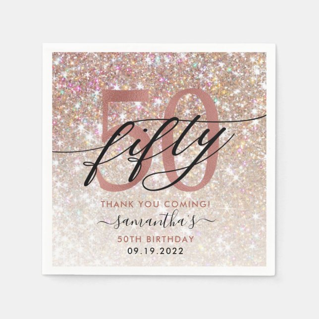50th Birthday Chic Glitter Ombre Thank You Napkin (Front)