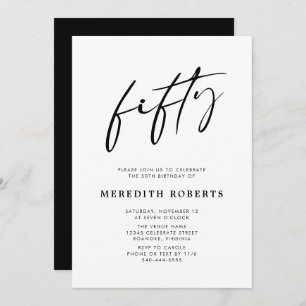 50th Birthday Chic Modern Script Minimalist Party Invitation
