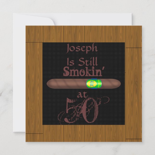 50TH  Birthday CIGAR  Invitations WOOD FRAME (Front)