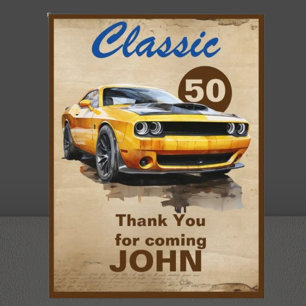 50th Birthday Classic Muscle Car Thank You Card