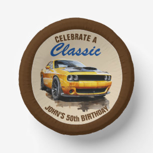 50th Birthday Classic Yellow Muscle Car  Paper Plate