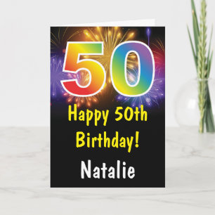 50th Birthday Colourful Rainbow Fireworks Card