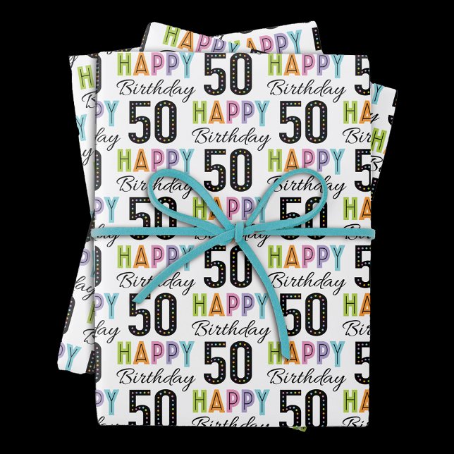 50th Birthday Colourful Typography  Wrapping Paper (Creator Uploaded)