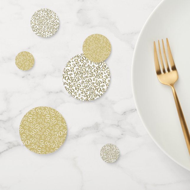 50th Birthday Cool Number Pattern Gold and White Confetti (Group)