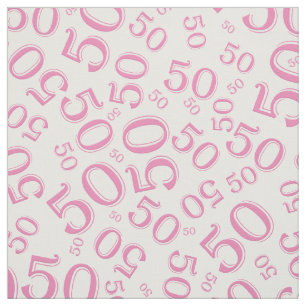 50th Birthday Cool Number Pattern Pink and White Fabric