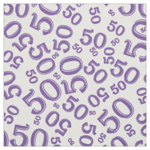 50th Birthday Cool Number Pattern Purple/White Fabric