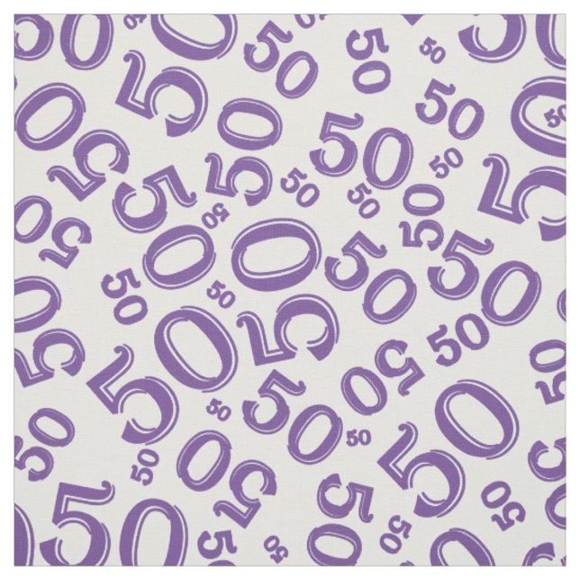 50th Birthday Cool Number Pattern Purple/White Fabric (Swatch)