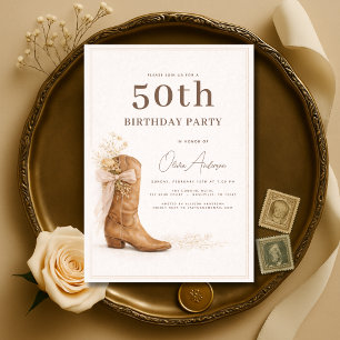 50th Birthday Cowgirl Floral Party Invitation