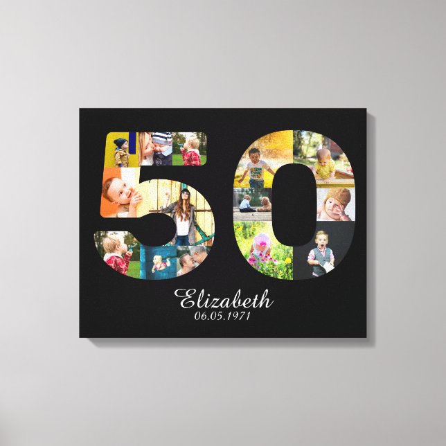 50th Birthday Create Your Own Multi Photo Canvas Print (Front)