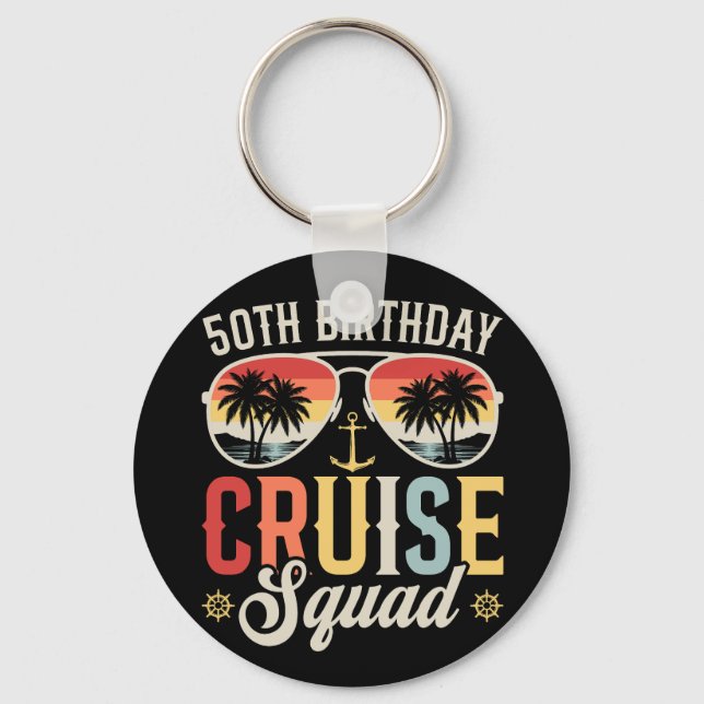 50TH Birthday Cruise Squad Family Matching Circle Key Ring (Front)