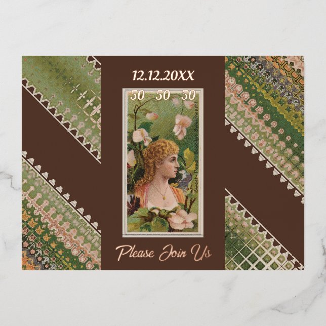 50th Birthday Custom Invitation Floral Beauties 50 (Front)