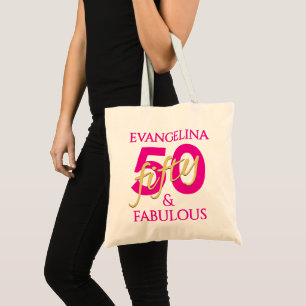 50th Birthday Custom Name 50 and Fabulous Tote Bag