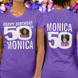 50th birthday custom name photo template white  T-Shirt