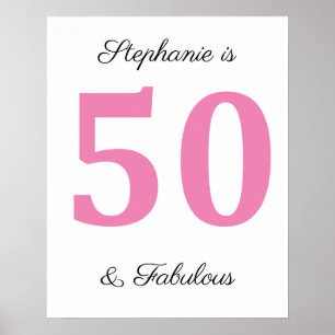 50th Birthday Custom Name Pink Fifty And Fabulous Poster