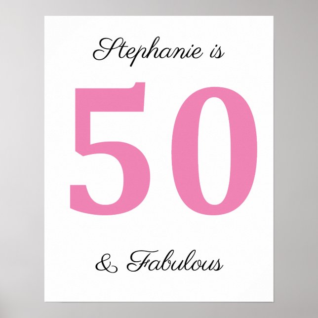 50th Birthday Custom Name Pink Fifty And Fabulous Poster (Front)