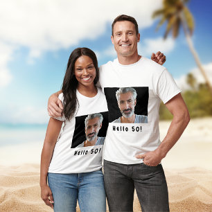 50th birthday custom photo hello 50 for guys T-Shirt