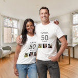 50th birthday custom photo monogram guy T-Shirt<br><div class="desc">For a 50th birthday as a gift or for the party. A collage of 3 of your photos of himself friends,  family,  interest or pets.  Personalise and add his name,  age 50 and a date.  Date of birth or the date of the birthday party.  Grey and black coloured text.</div>
