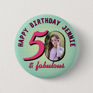 50th Birthday Custom Photo Retro Personalised 6 Cm Round Badge