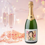 50th birthday custom photo white black sparkling wine label<br><div class="desc">A slim white and black frame and template for Your photo.  Black text overlay: Hello 50!  A label for a 50th birthday party.</div>