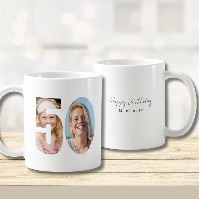 50th Birthday Custom Two Photo  Coffee Mug (Creator Uploaded)