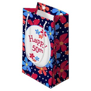 50th Birthday Daisies On Polka Dots  Small Gift Bag