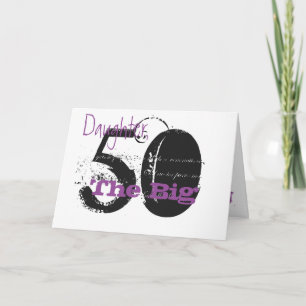 50th Birthday daughter, black, purple text, white. Card