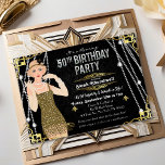 50th Birthday Deco Gatsby Flapper Girl Invitation<br><div class="desc">Celebrate like they did in the Swinging Twenties with our fabulous,  Gatsby-inspired invitation. Whether you’re planning a bachelorette party or a birthday party,  take your event back in time to the fabulous era of Art Deco and lavish living.</div>