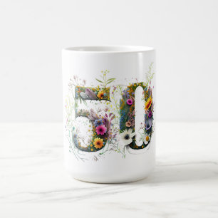 50th Birthday Decorative Wildflower Text Coffee Mug
