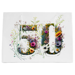 50th Birthday Decorative Wildflower Text Large Gift Bag